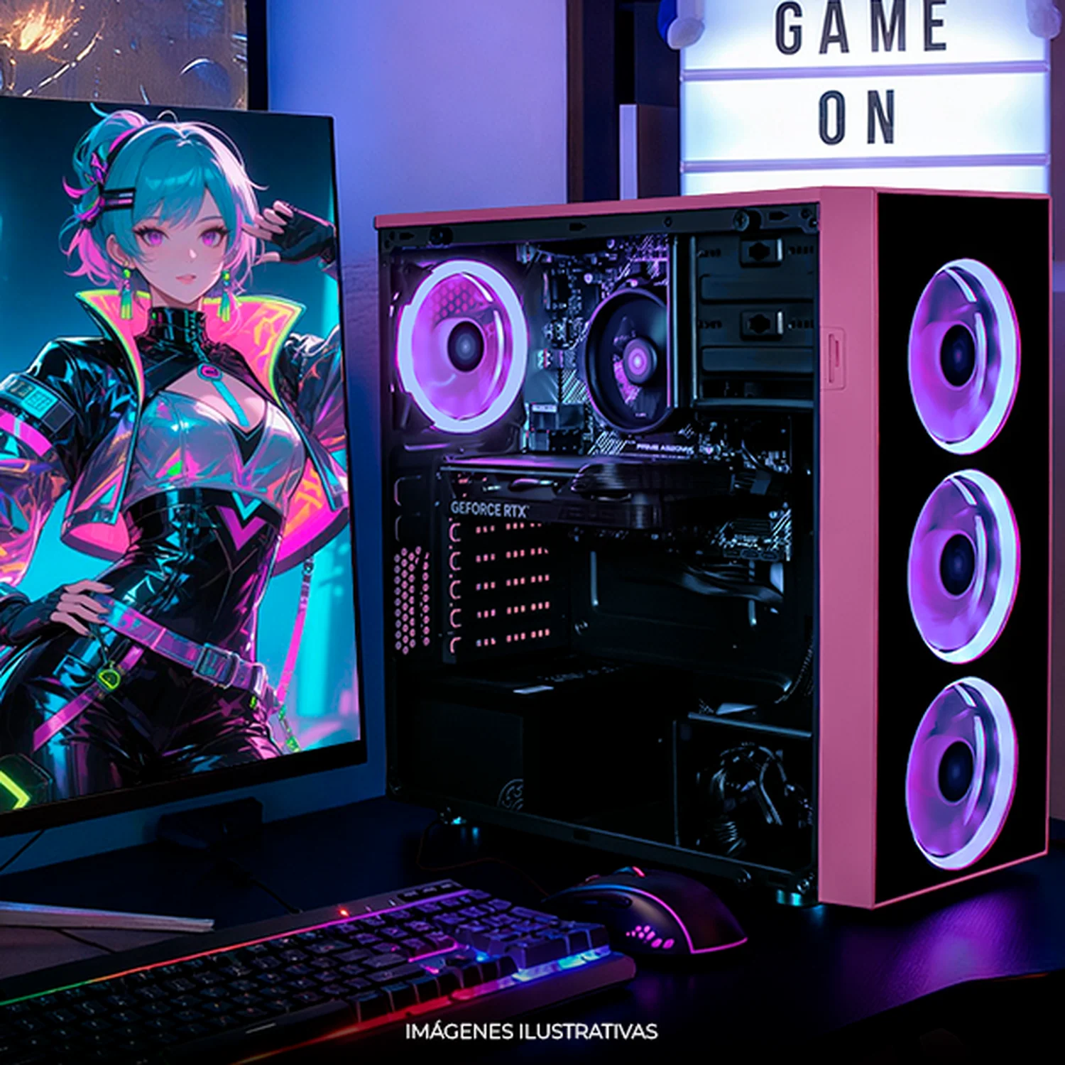 PC Gamer Completa IA Xtreme PC Gaming NVIDIA GeForce RTX 5060 AMD Ryzen 5 5500 16GB SSD 500B Monitor 23.8 165Hz WIFI Pink Productividad Versátil Acelerada con IA - Image 6