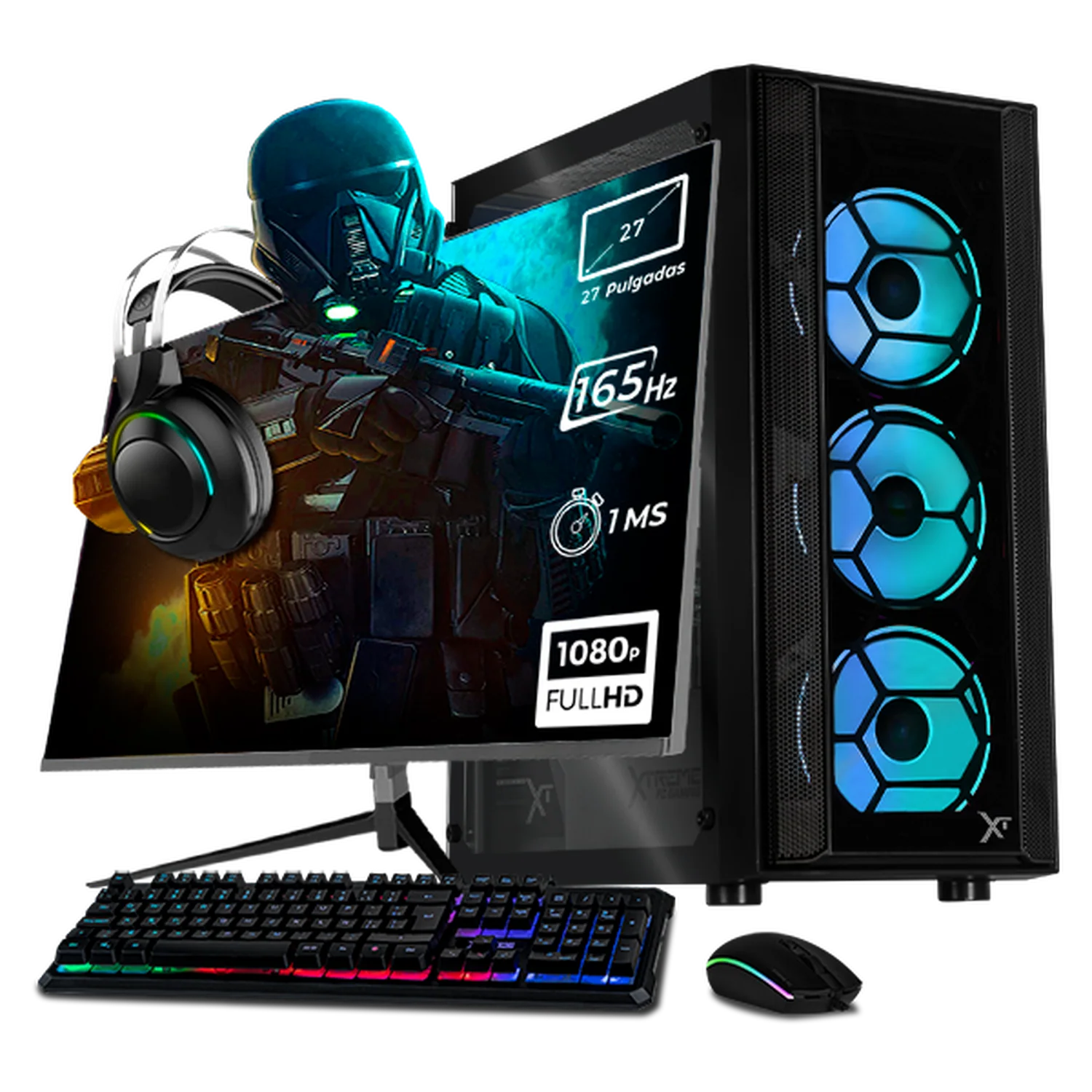 Xtreme PC Gaming Geforce RTX 5060 AMD Ryzen 7 5700 32GB SSD 1TB Monitor 27 165Hz WIFI Black
