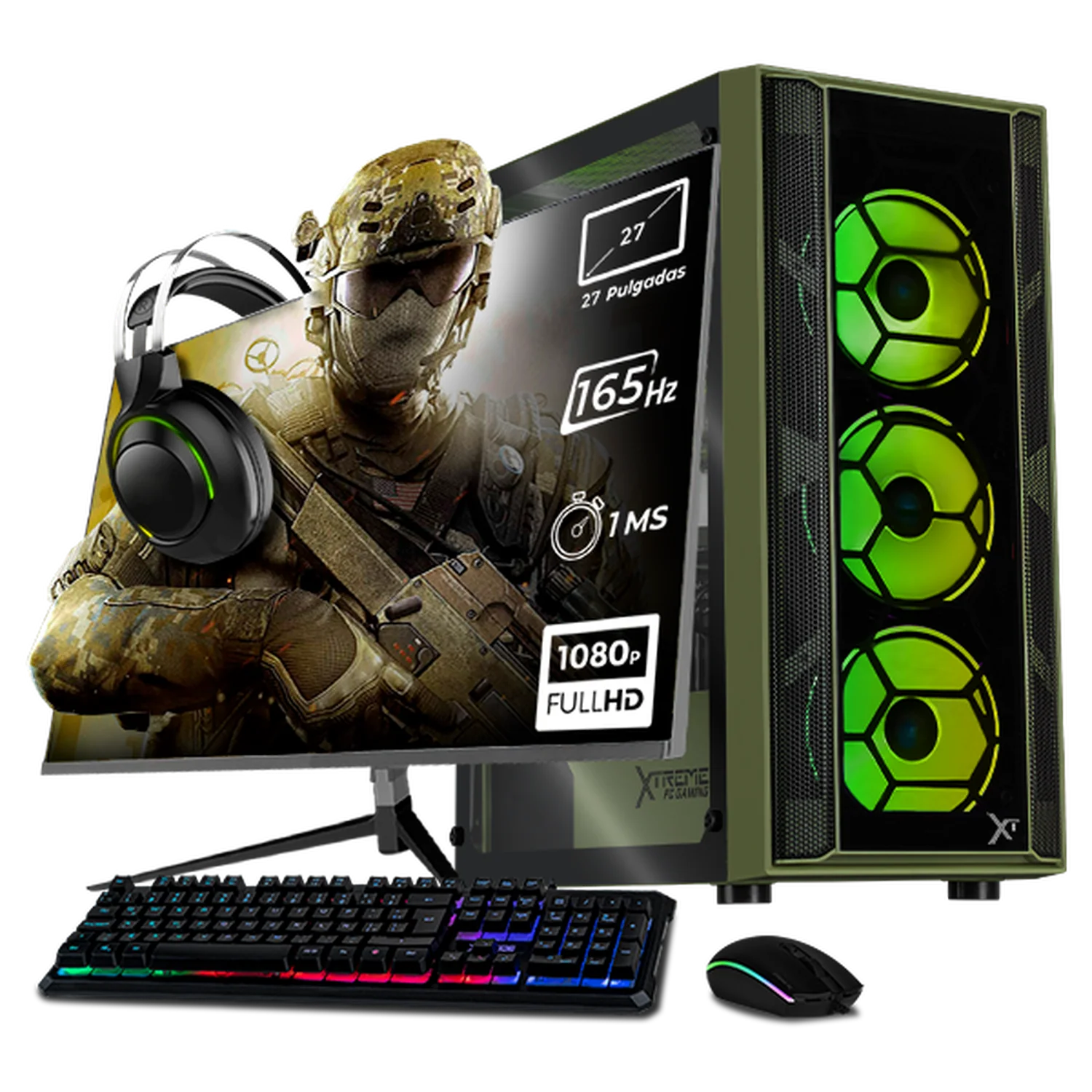 PC Gamer Completa Xtreme PC Gaming NVIDIA GeForce RTX 5060 AMD Ryzen 7 5700 16GB SSD 1TB Monitor 27 165Hz WIFI Dark Green gaming 1080p, estudios y multitarea