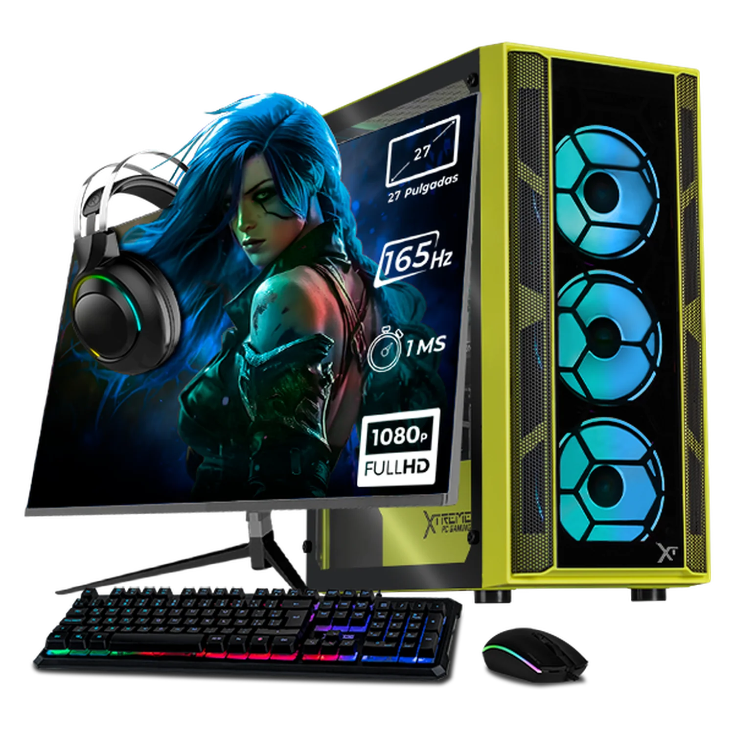 PC Gamer Completa Xtreme PC Gaming NVIDIA GeForce RTX 5060 AMD Ryzen 7 5700 16GB SSD 1TB Monitor 27 165Hz WIFI Neon Green gaming 1080p, estudios y multitarea