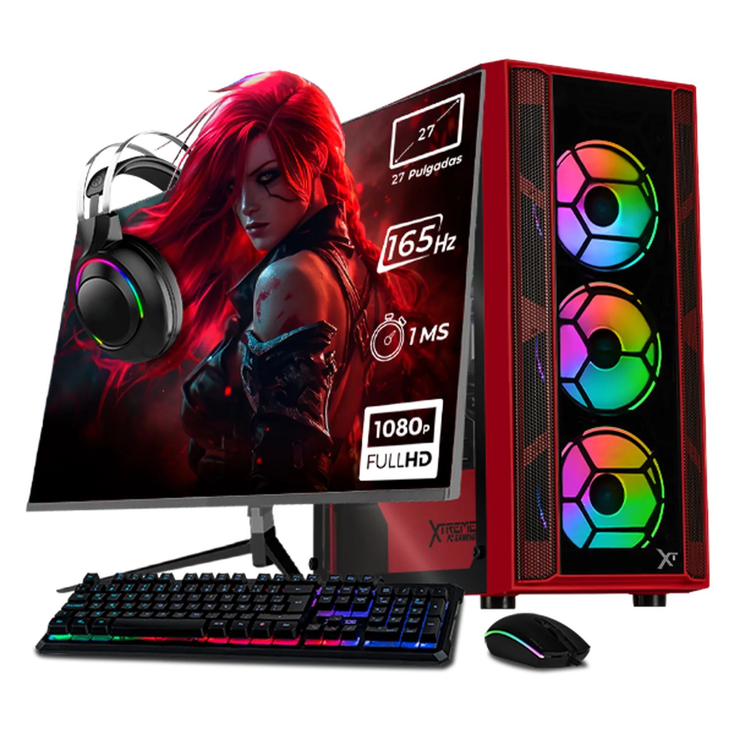 Xtreme PC Gaming Geforce RTX 5060 AMD Ryzen 7 5700 32GB SSD 1TB Monitor 27 165Hz WIFI Red