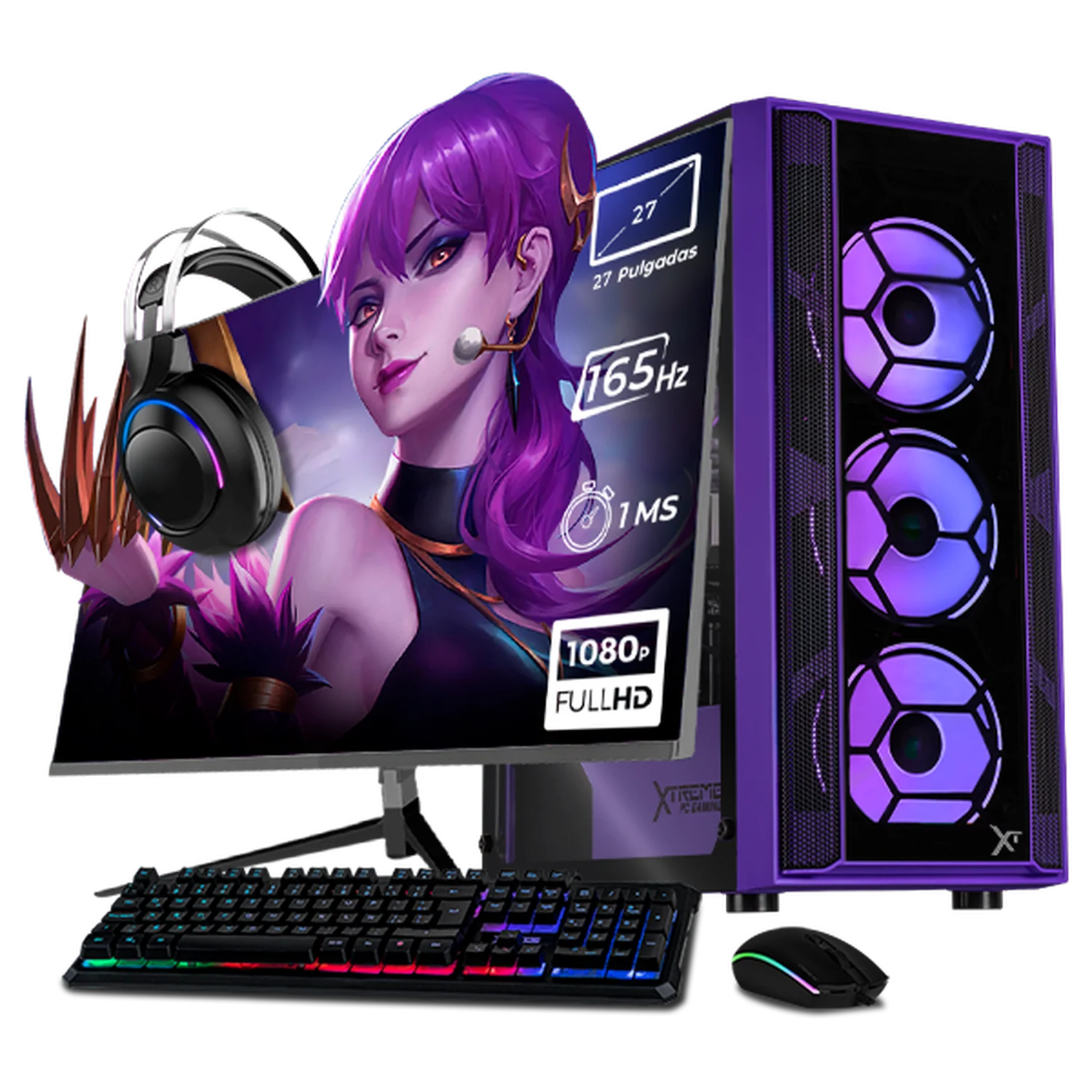 Xtreme PC Gaming Geforce RTX 5060 AMD Ryzen 7 5700 32GB SSD 1TB Monitor 27 165Hz WIFI Violet