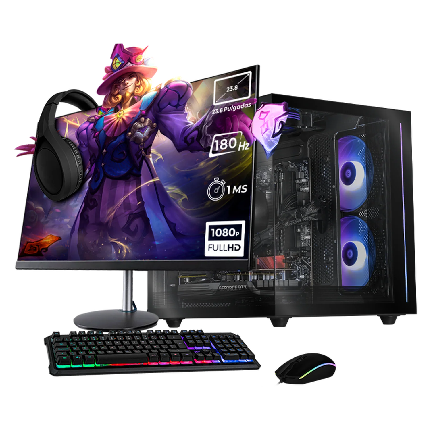 PC Gamer Completa Xtreme PC Gaming NVIDIA GeForce RTX 5060 AMD Ryzen 7 5700 16GB SSD 1TB Monitor Curvo 23.8 180Hz WIFI Black gaming 1080p, estudios y multitarea