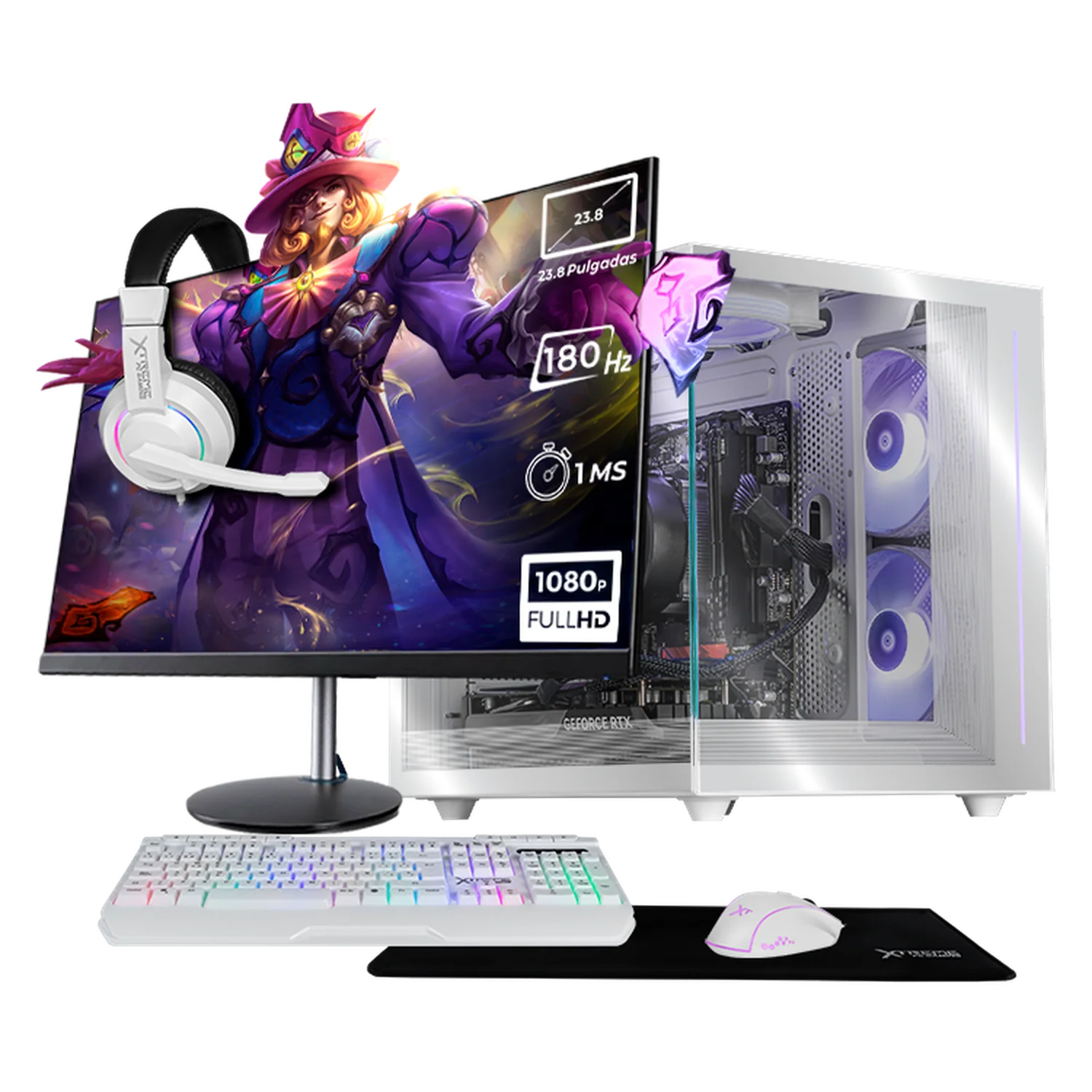 PC Gamer Completa Xtreme PC Gaming NVIDIA GeForce RTX 5060 AMD Ryzen 7 5700 16GB SSD 1TB Monitor Curvo 23.8 180Hz WIFI White gaming 1080p, estudios y multitarea