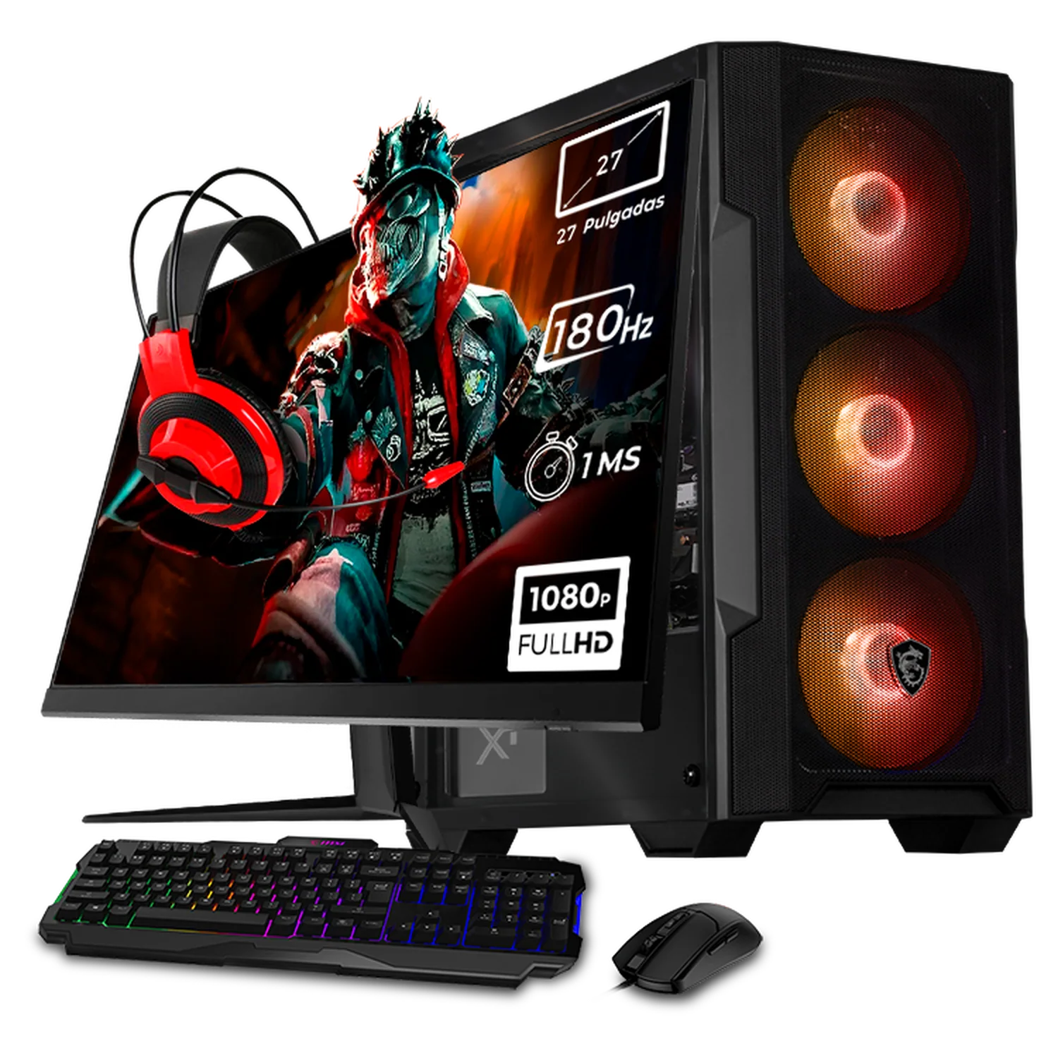 Computadora Gamer Completa Xtreme PC Gaming MSI AMD Radeon RX 7600 Ryzen 7 5700 16GB SSD 1TB Monitor 27 180Hz WIFI Black experiencia de juego fluida en nivel medio