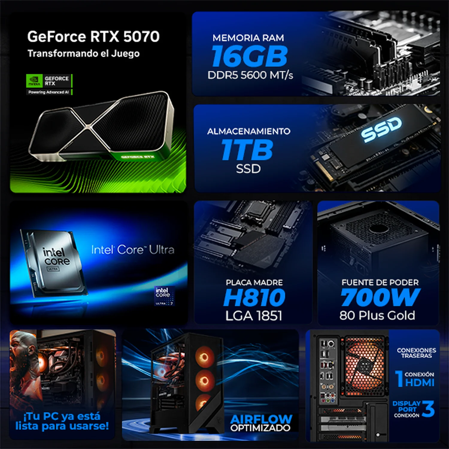 PC Gamer IA Advanced Xtreme PC Gaming MSI NVIDIA GeForce RTX 5070 Intel Core Ultra 7 265K 16GB DDR5 SSD 1TB Sistema Liquido WIFI Alto Desempeño Creativo con IA Integrada - Image 3